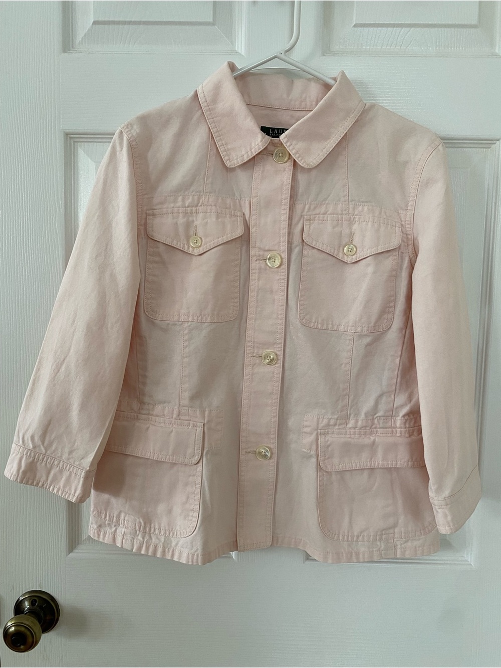 Lauren Ralph Lauren Pink Cotton Linen Utility Jacket | Size L